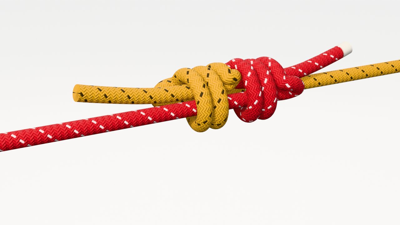 Interactive 3D model of the double fishermans knot, tied step by step